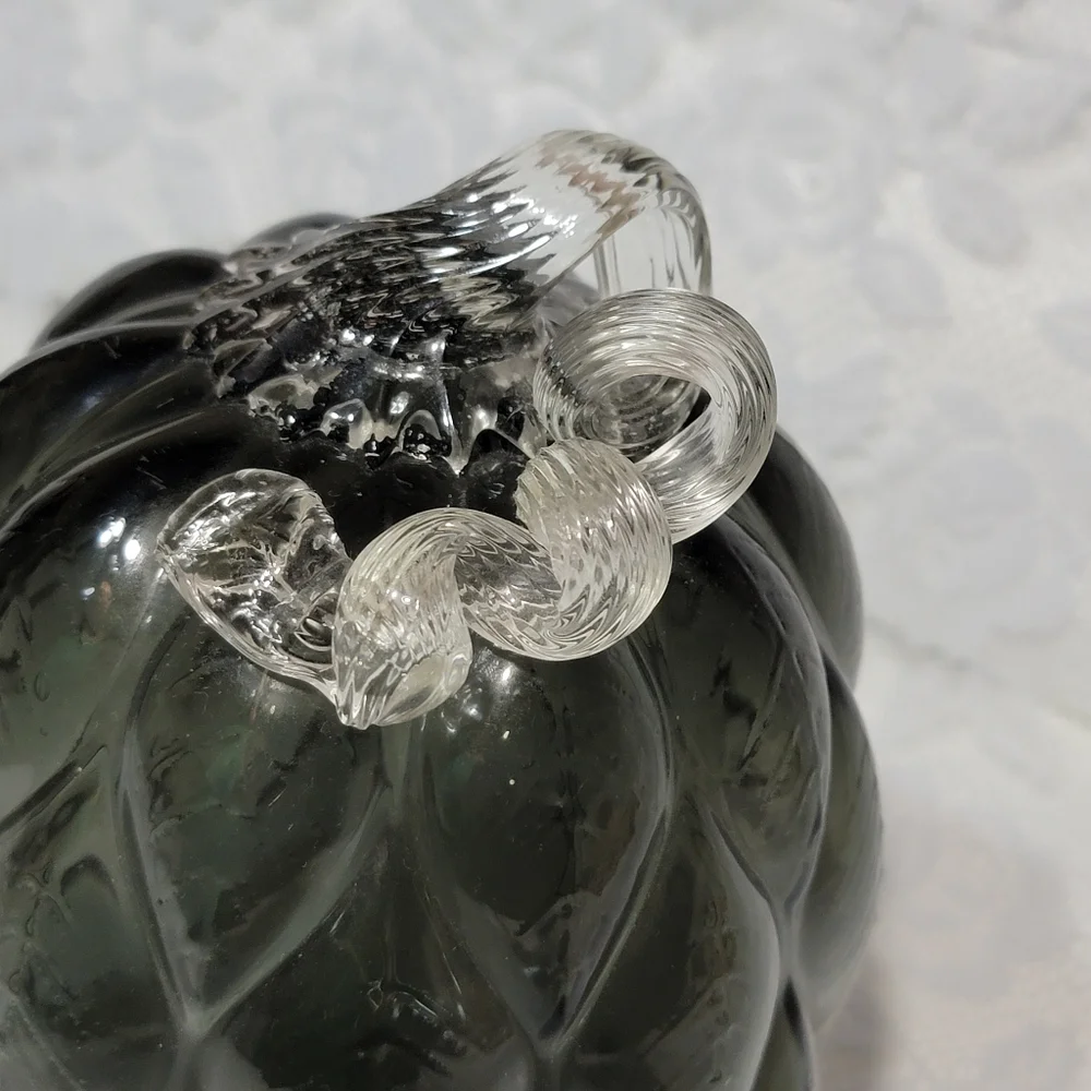 Black Gray Quilted Glass Pumpkin 8.5